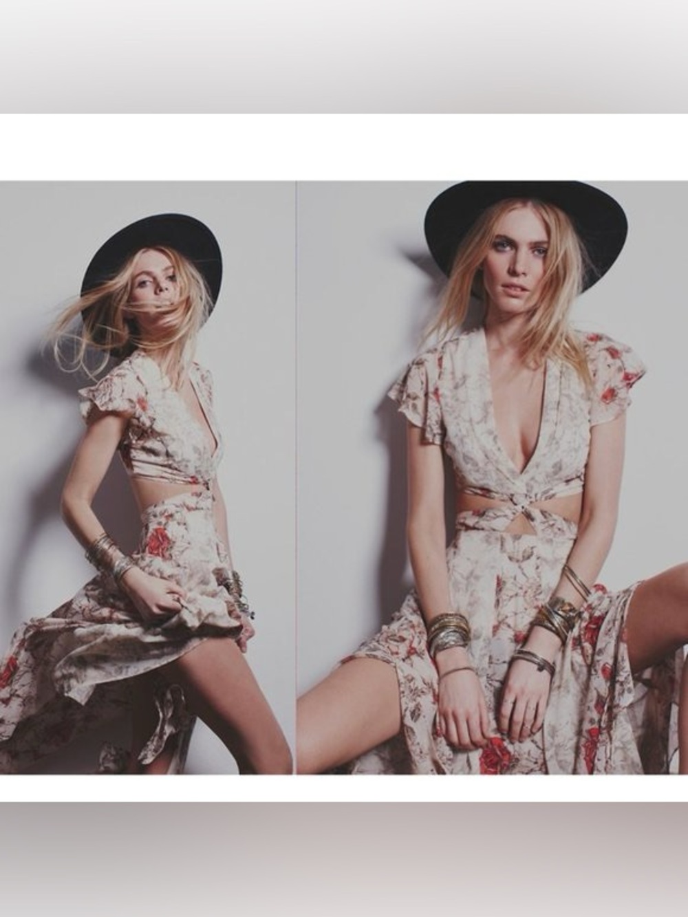 Free People jasper dress - twist front Cream Floral Cutout Maxi Dress